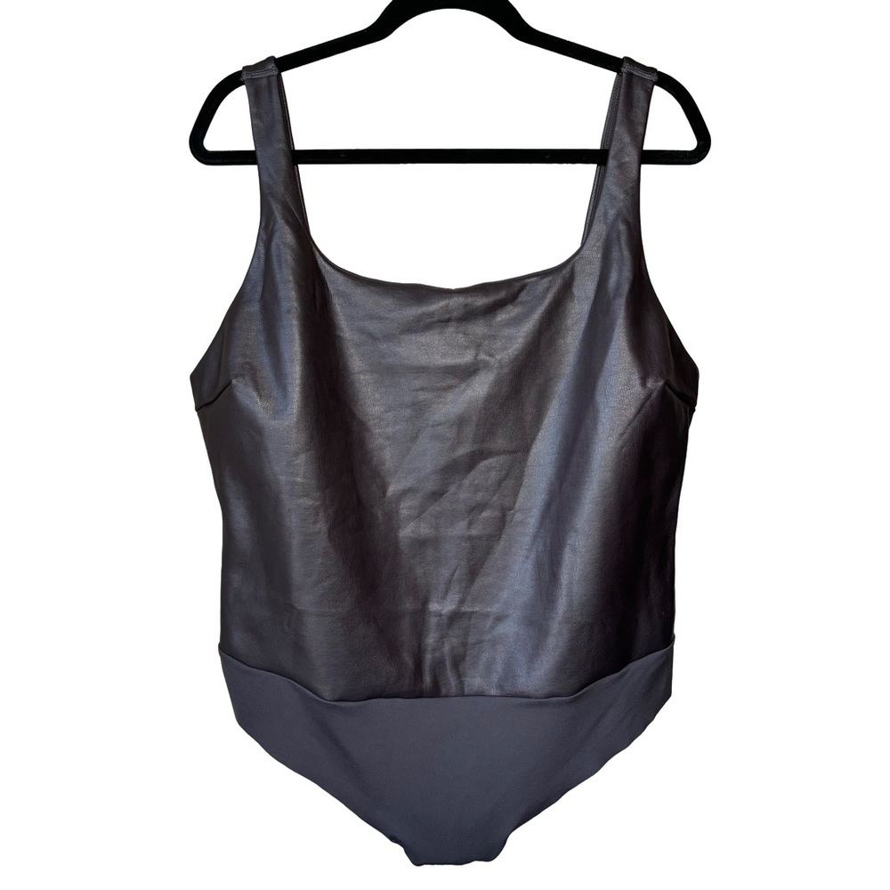 Skims Faux Leather Scoop Bodysuit - Soot - 4x / Minimalist Basic Black Casual